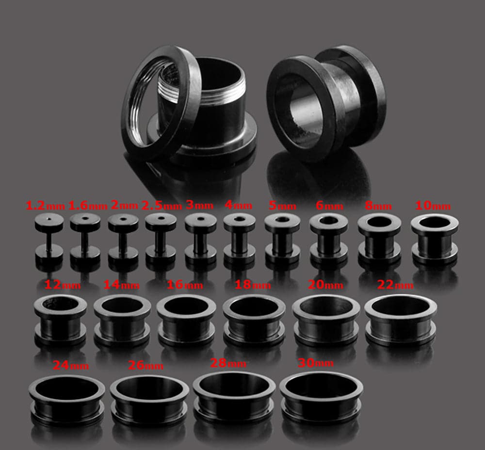 316L Surgical Steel Basic Black External Threaded Tunnel