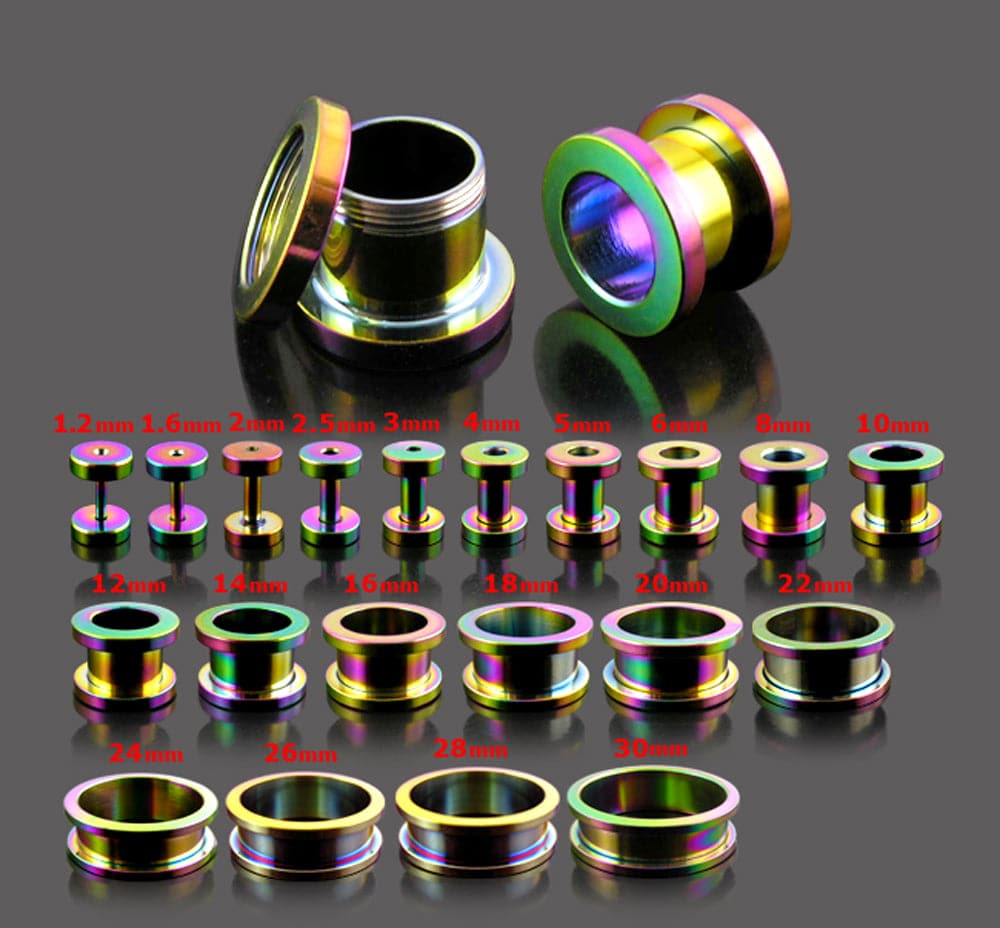 316L Surgical Steel Basic Rainbow External Threaded Tunnel