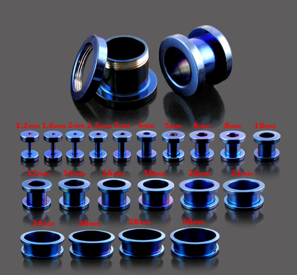 316L Surgical Steel Basic Dark Blue External Threaded Tunnel