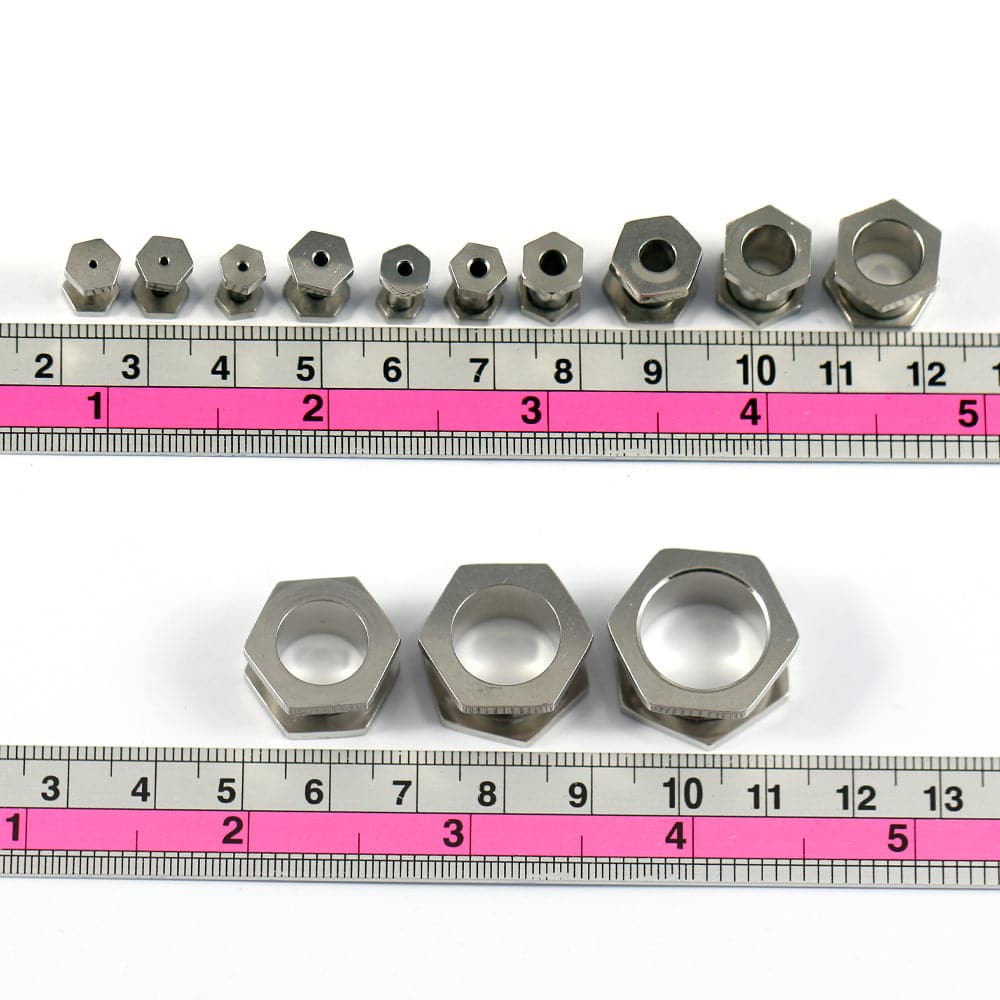 316L Surgical Steel Hexagon External Threaded Tunnel