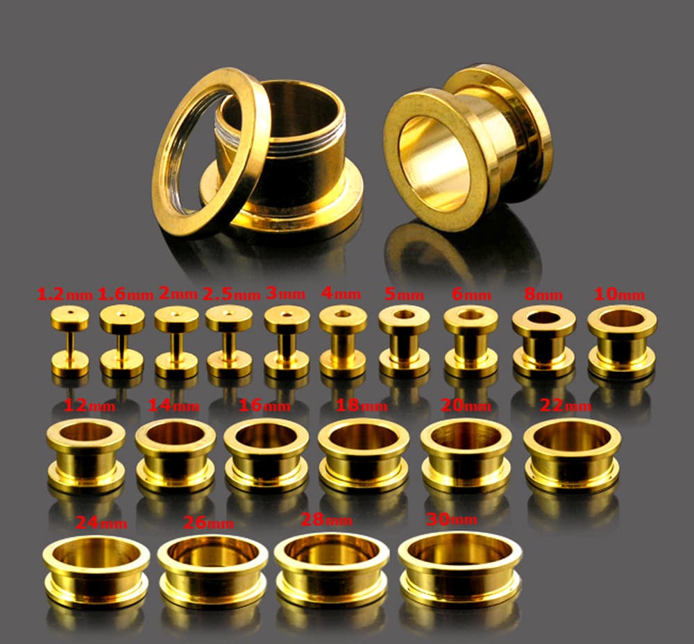 316L Surgical Steel Basic Gold External Threaded Tunnel
