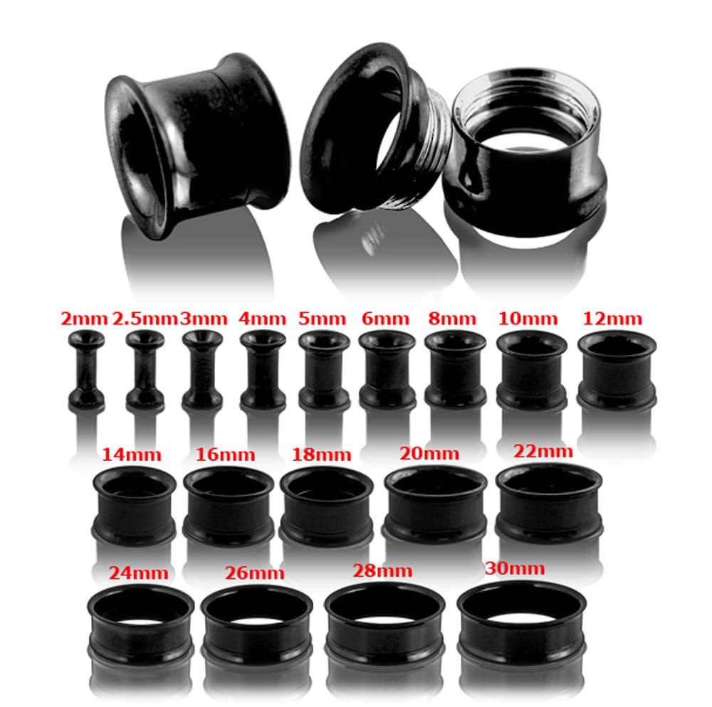 316L Surgical Steel Double Flared Black Internally Threaded Tunnel