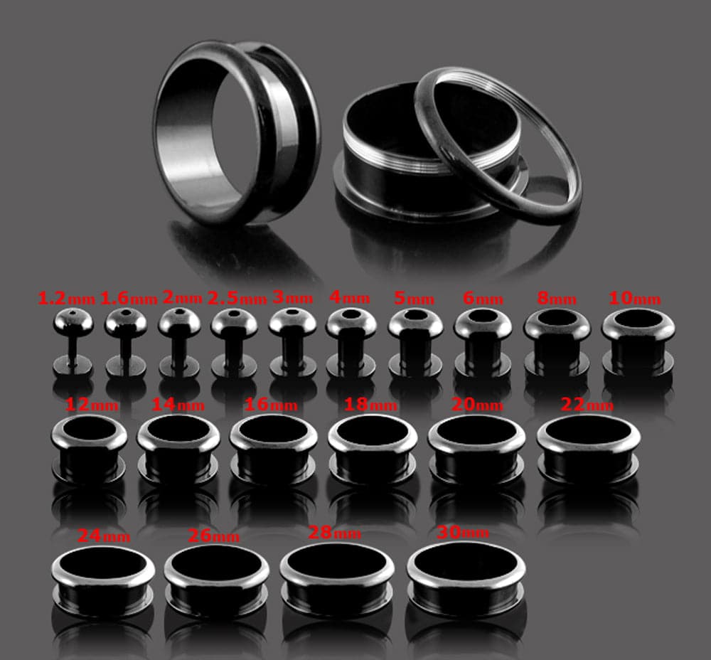 316L Surgical Steel Black External Threaded Tunnel