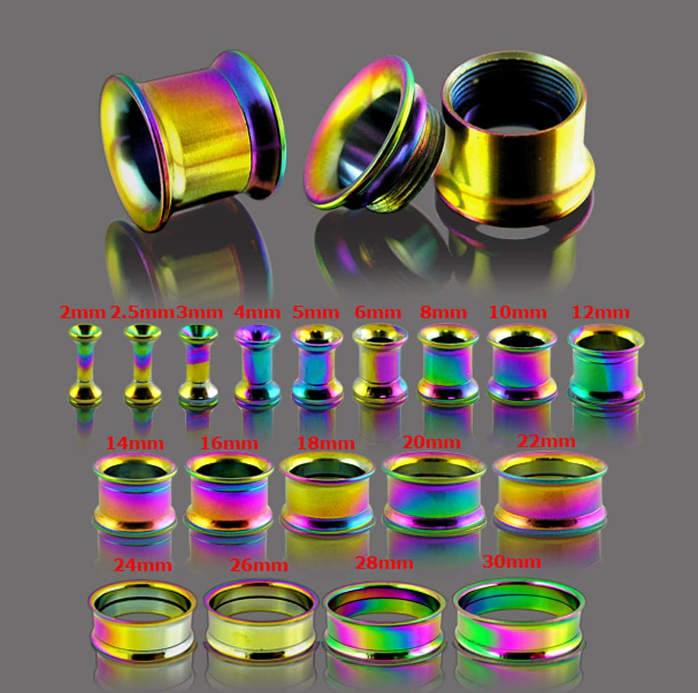 316L Surgical Steel Double Flared Rainbow Internally Threaded Tunnel