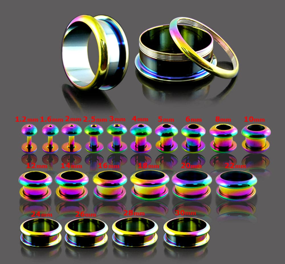 316L Surgical Steel Rainbow Screw Fit Ear Flesh Tunnel