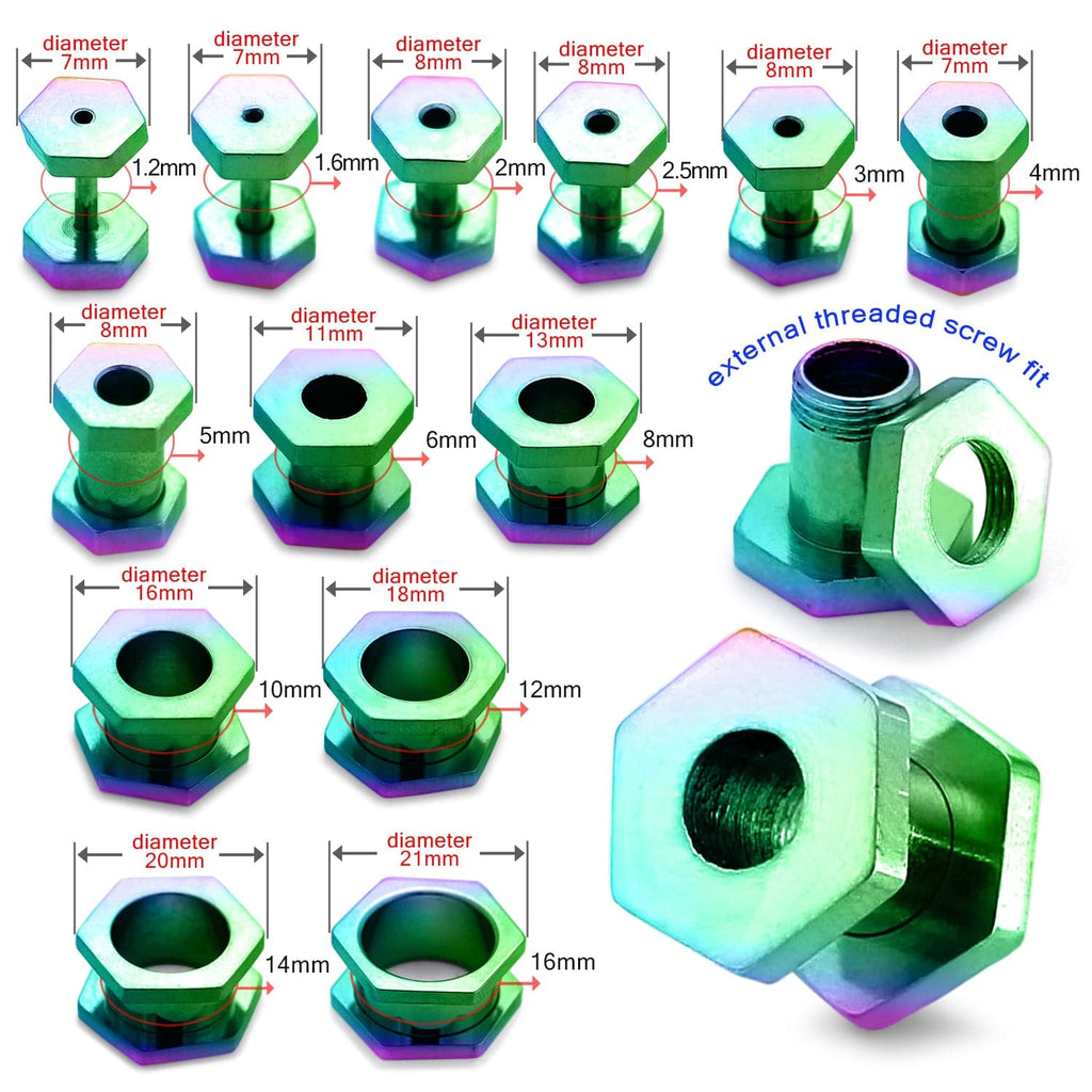 316L Surgical Steel Rainbow Hexagon External Threaded Tunnel