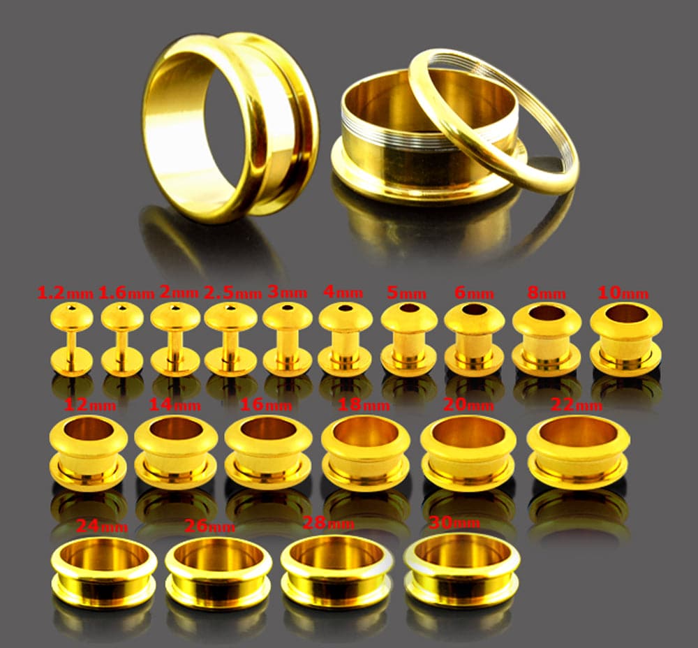 316L Surgical Steel Gold Anodised Screw Fit Ear Flesh Tunnel