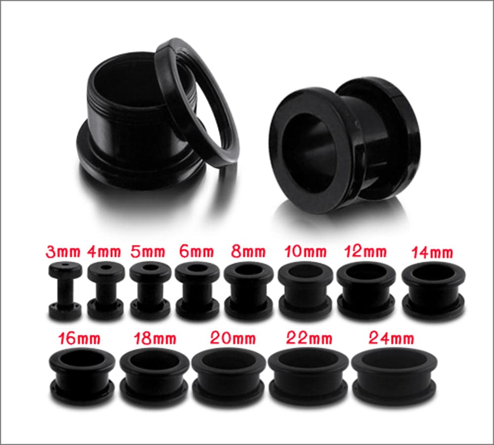 Screw Fit Black UV Ear Flesh Tunnel