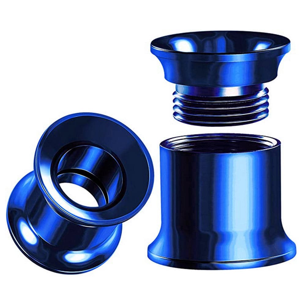 316L Surgical Steel Double Flared Dark Blue Internally Threaded Tunnel
