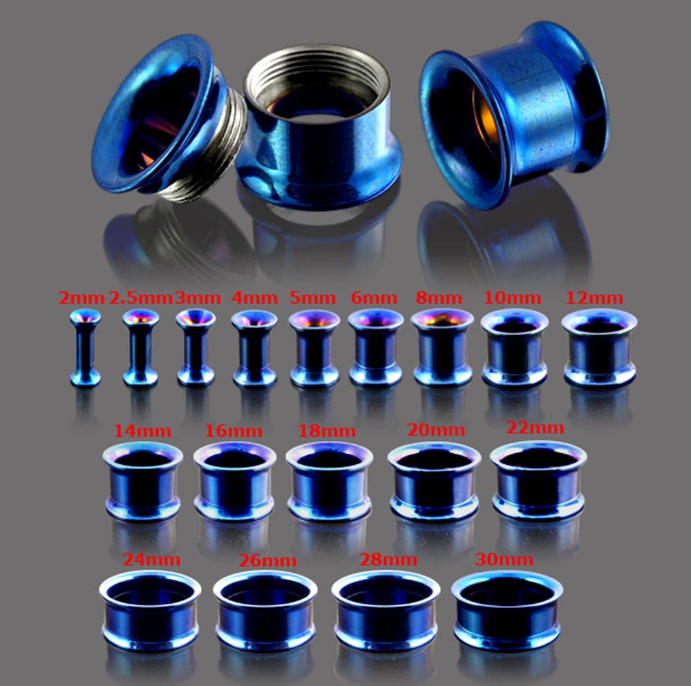 316L Surgical Steel Double Flared Dark Blue Internally Threaded Tunnel