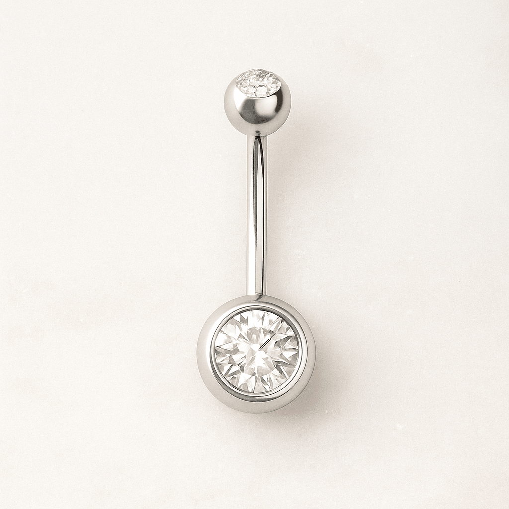 EO Gas Sterilised G23 Titanium Double CZ Jewelled Banana Belly Ring