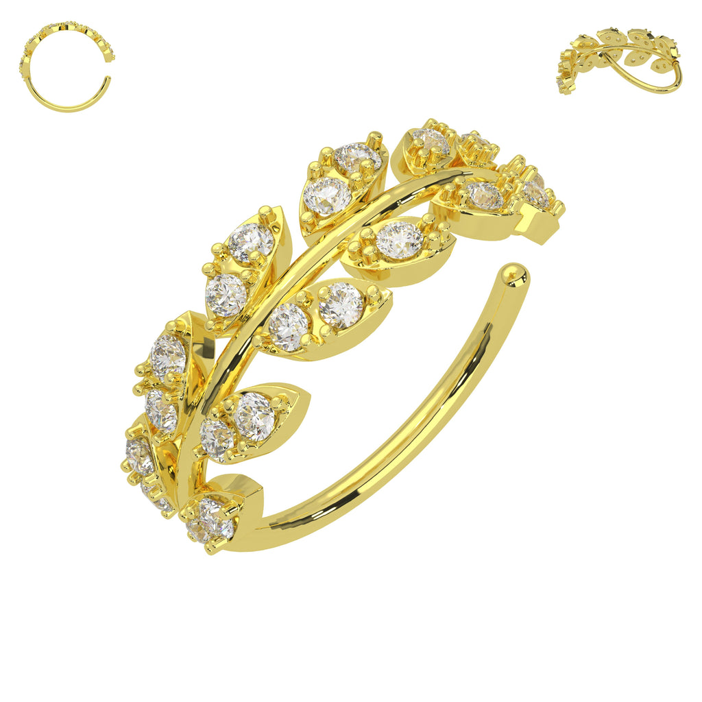 316L Surgical Steel CZ's Jewelled Leaves Bendable Cartilage Hoop