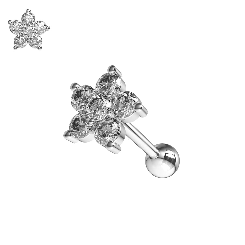 316L Surgical Steel Jewelled Flower Screw Fit Ball Back Stud