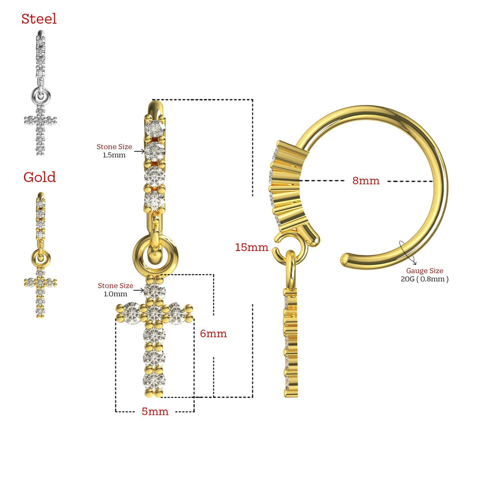 316L Surgical Steel CZ Jewelled Cross Hinged Drop Earring