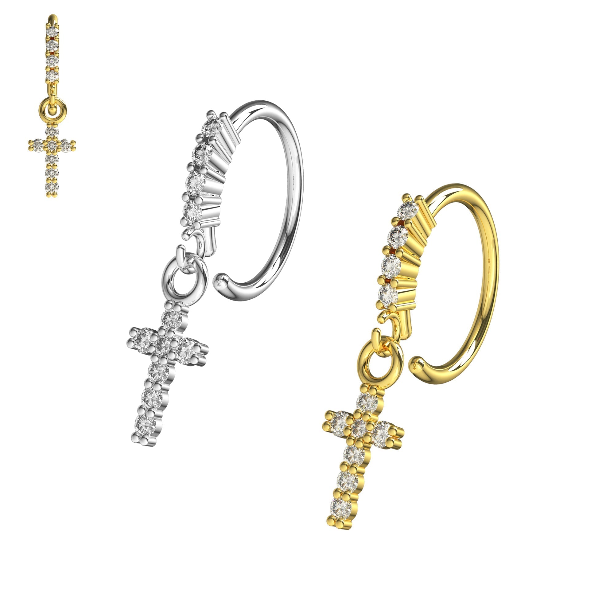 316L Surgical Steel CZ Jewelled Cross Hinged Drop Earring