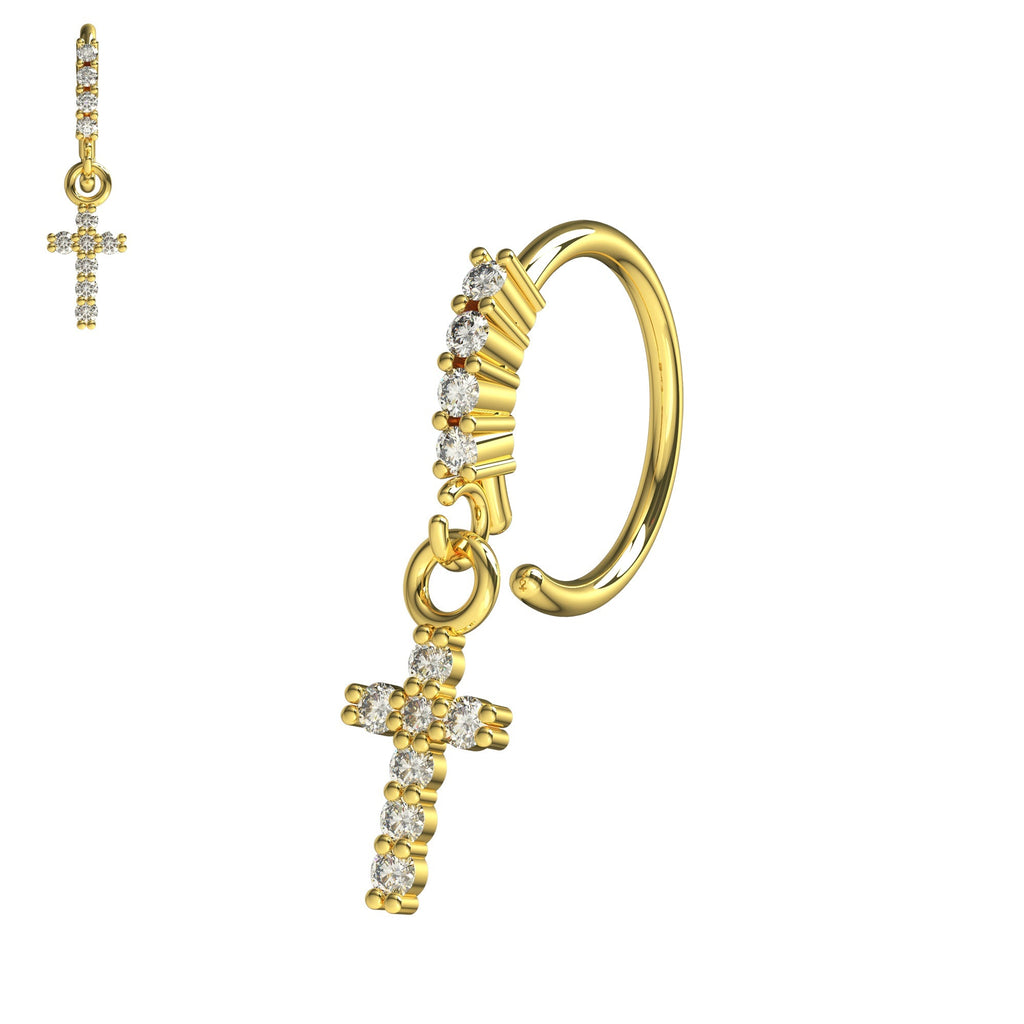 316L Surgical Steel CZ Jewelled Cross Hinged Drop Earring