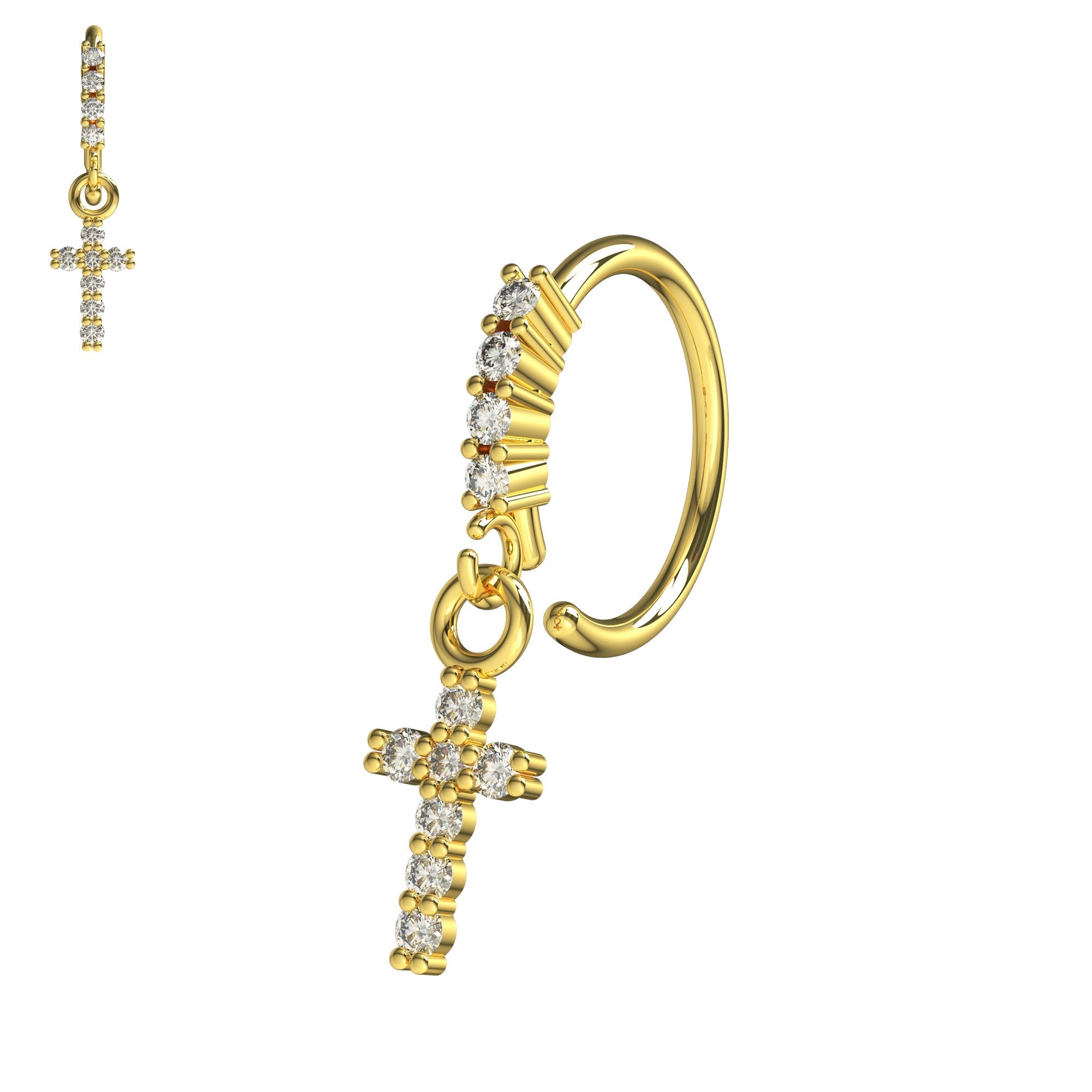 316L Surgical Steel CZ Jewelled Cross Hinged Drop Earring