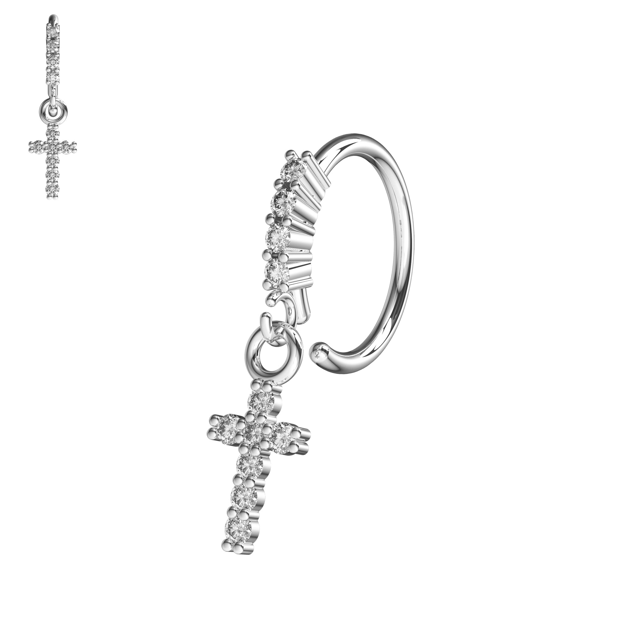 316L Surgical Steel CZ Jewelled Cross Hinged Drop Earring