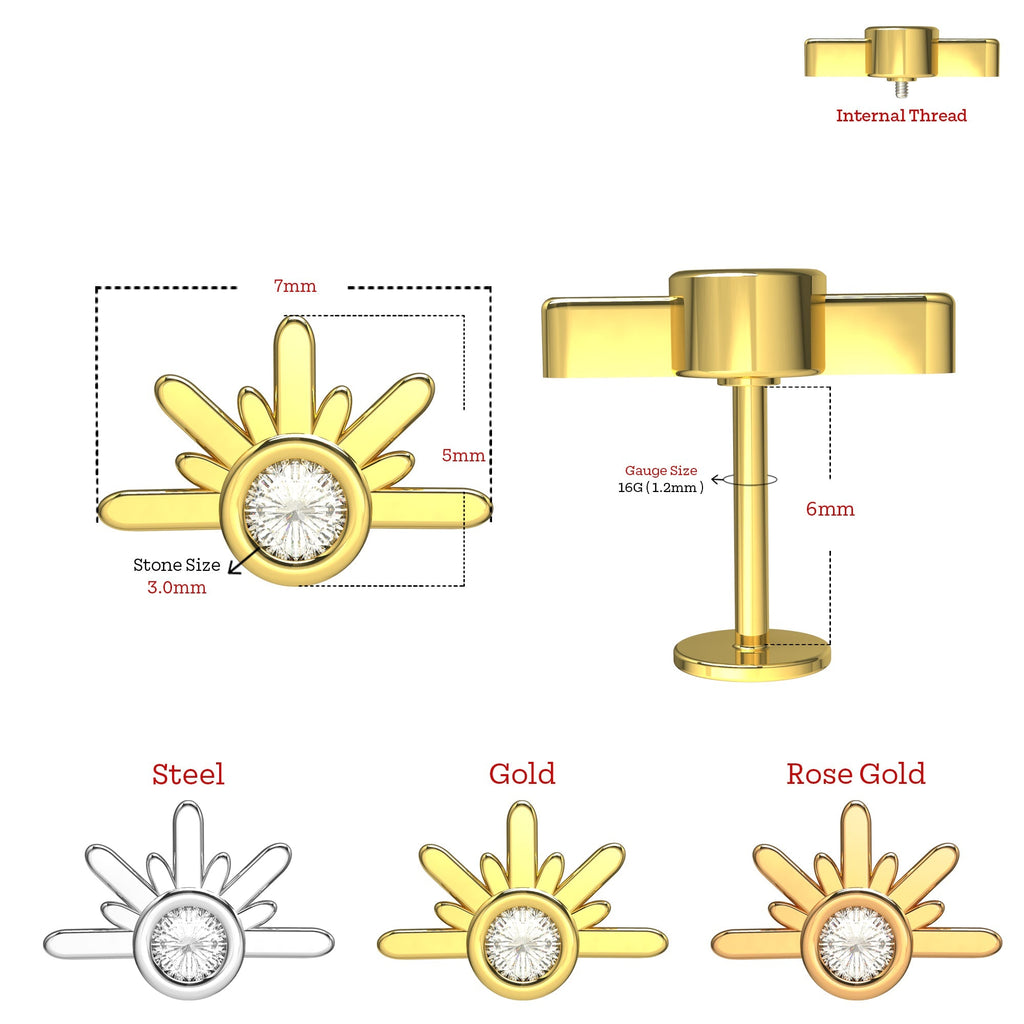 316L Surgical Steel Sunset CZ Jewelled Flatback Stud