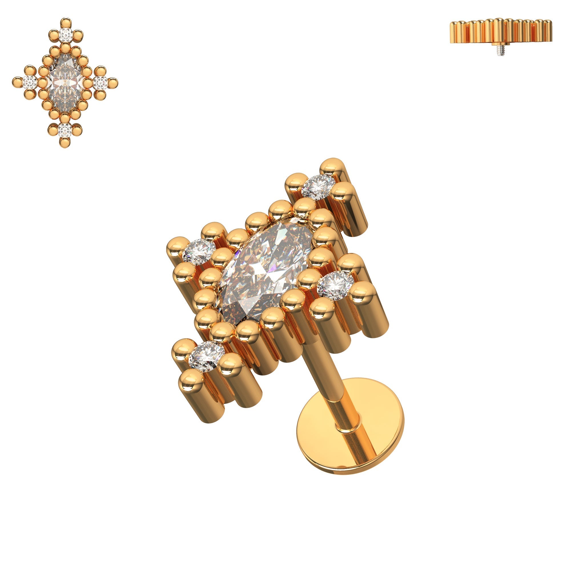 316L Surgical Steel CZ Jewelled Cluster Flatback Stud