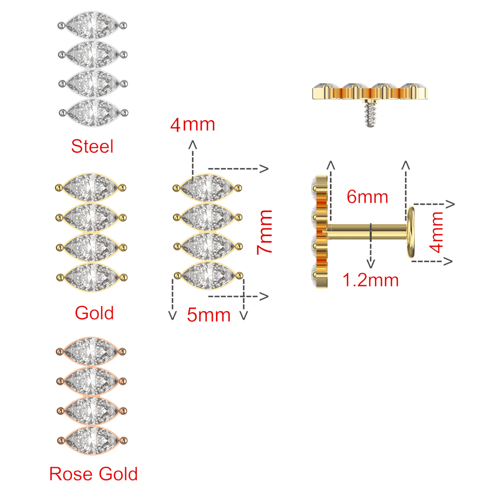 316L Surgical Steel CZ Jewelled Multi-Marquise Flatback Stud