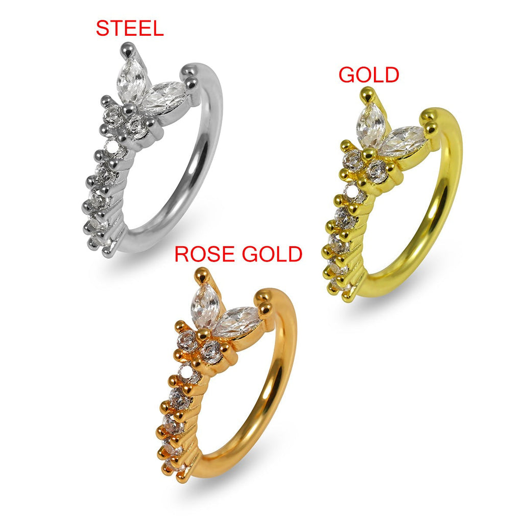 316L Surgical Steel CZ Jewelled Butterfly Open Hoop Ring