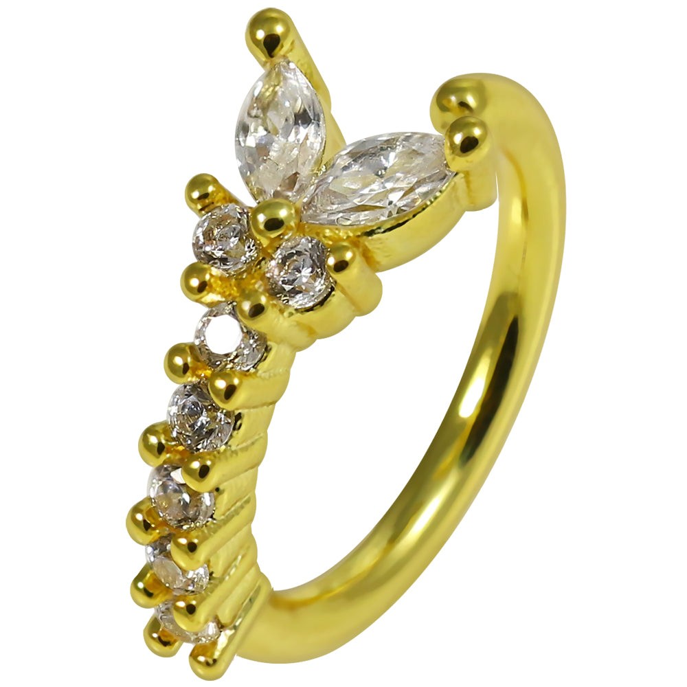 316L Surgical Steel CZ Jewelled Butterfly Open Hoop Ring