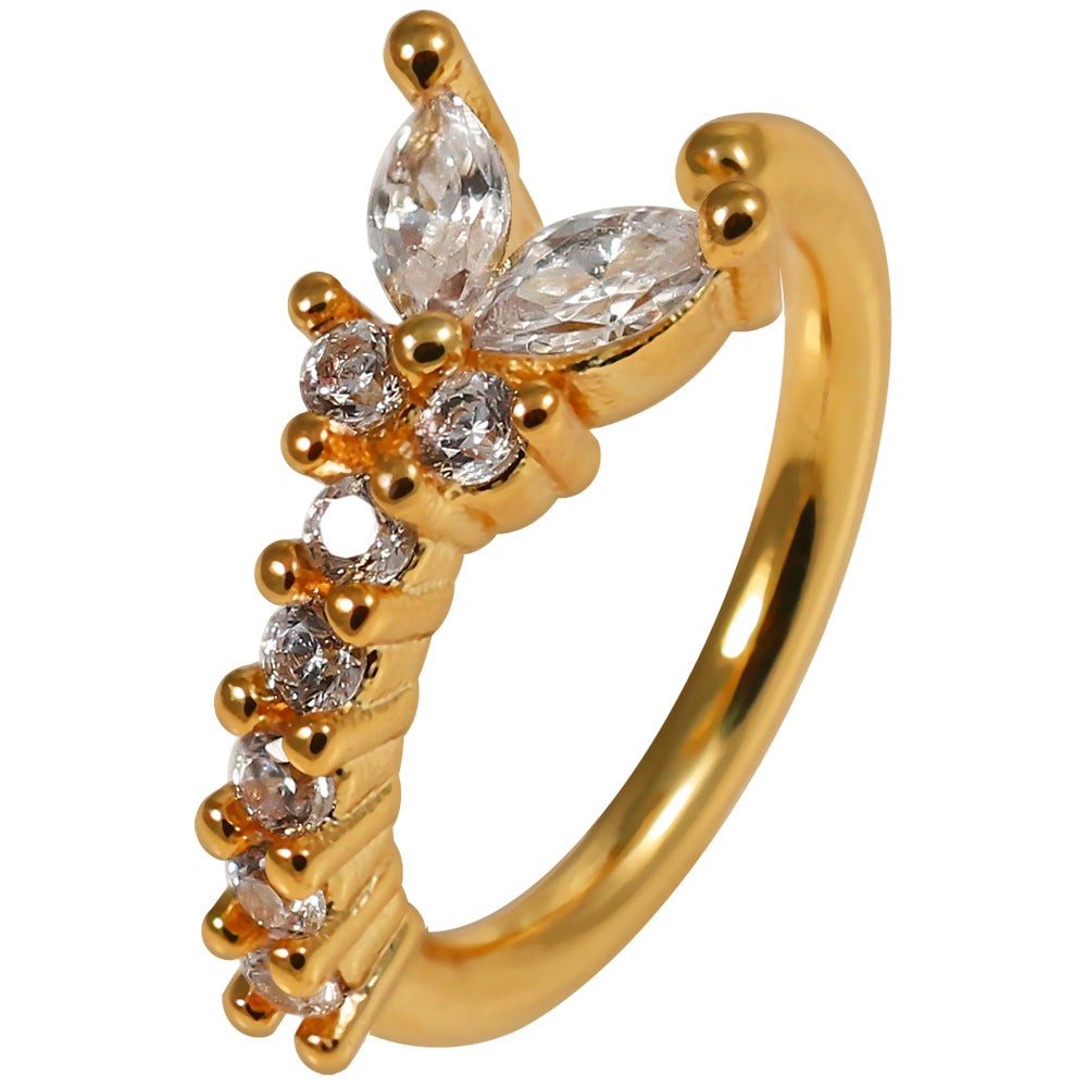 316L Surgical Steel CZ Jewelled Butterfly Open Hoop Ring