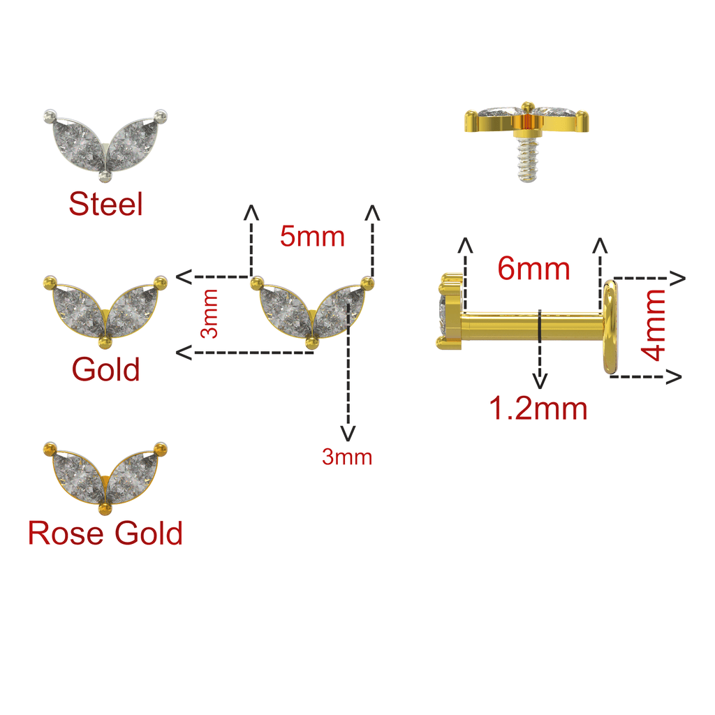 316L Surgical Steel Commelina Marquise CZ Jewelled Flatback Stud
