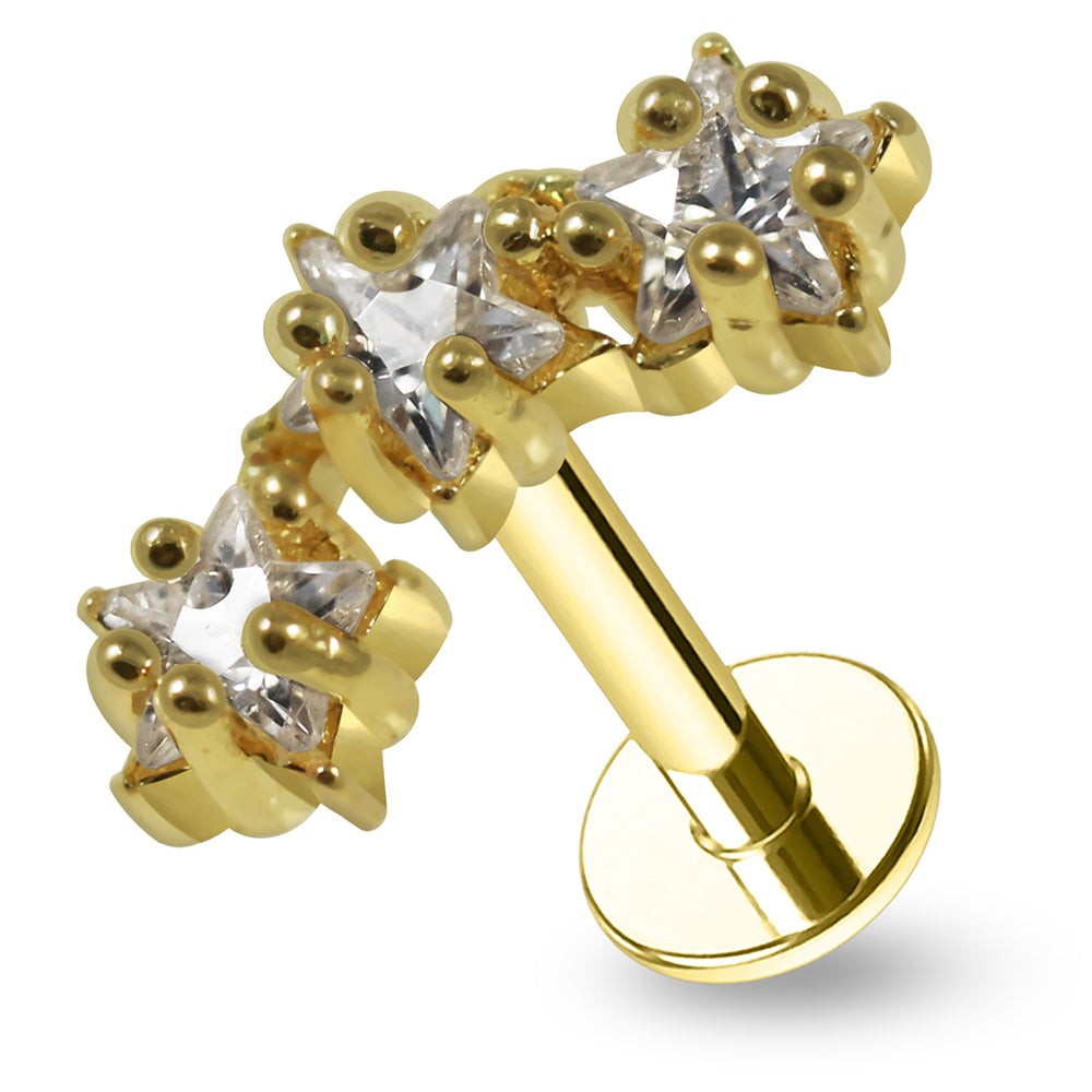 316L Surgical Steel Triple Star CZ Jewelled Flatback Stud