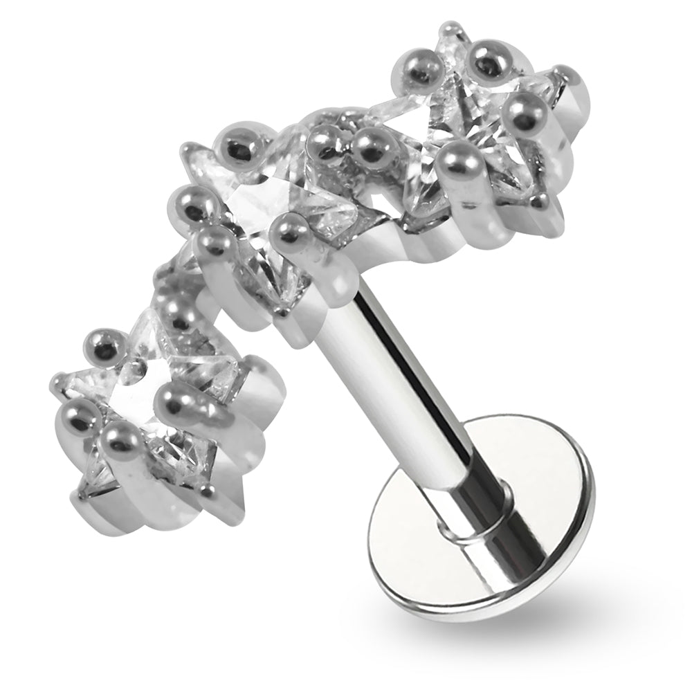 316L Surgical Steel Triple Star CZ Jewelled Flatback Stud