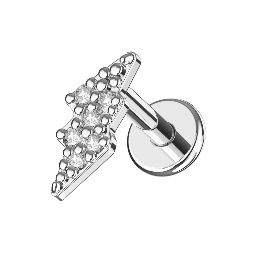 316L Surgical Steel CZ Jewelled Lightning Bolt Internally Threaded Flatback Stud