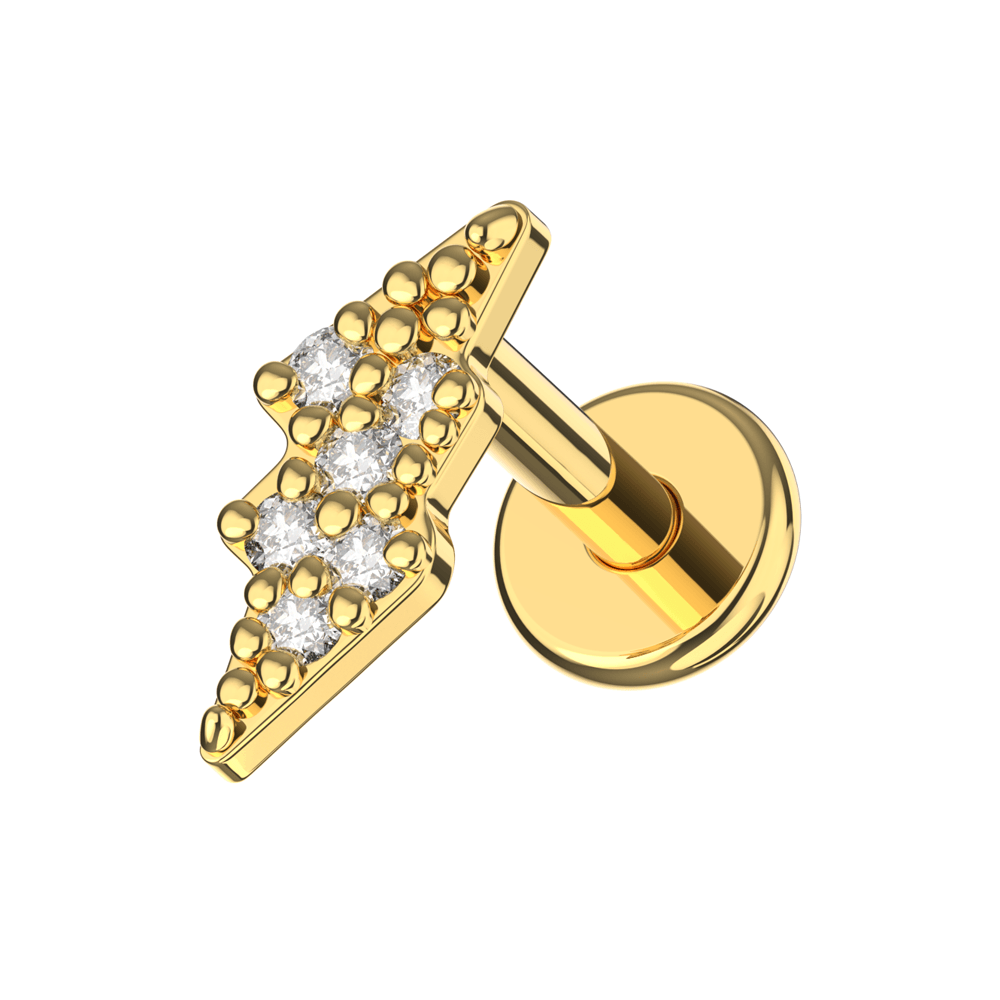 316L Surgical Steel CZ Jewelled Lightning Bolt Internally Threaded Flatback Stud