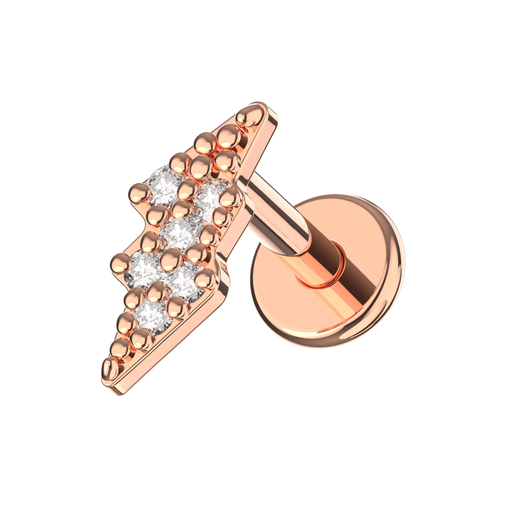 316L Surgical Steel CZ Jewelled Lightning Bolt Internally Threaded Flatback Stud