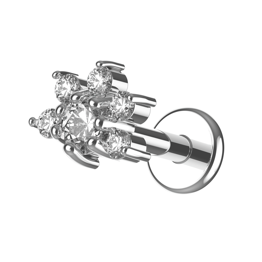 G23 Titanium CZ Jewelled Half Flower Internally Threaded Flatback Stud