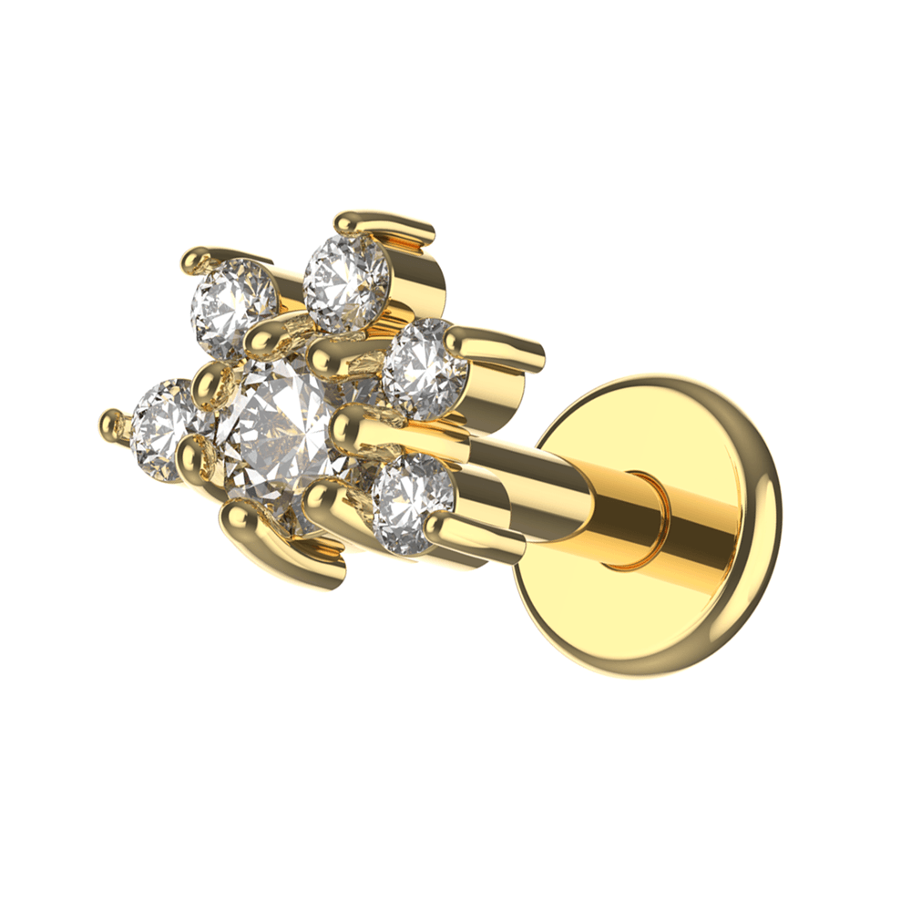 G23 Titanium CZ Jewelled Half Flower Internally Threaded Flatback Stud