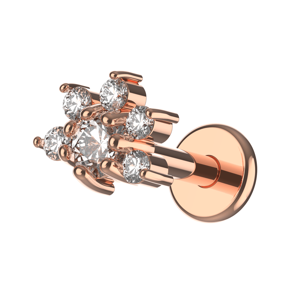 G23 Titanium CZ Jewelled Half Flower Internally Threaded Flatback Stud