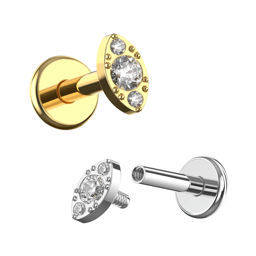 G23 Titanium Vintage CZ Jewelled Marquise Internally Threaded Flatback Stud