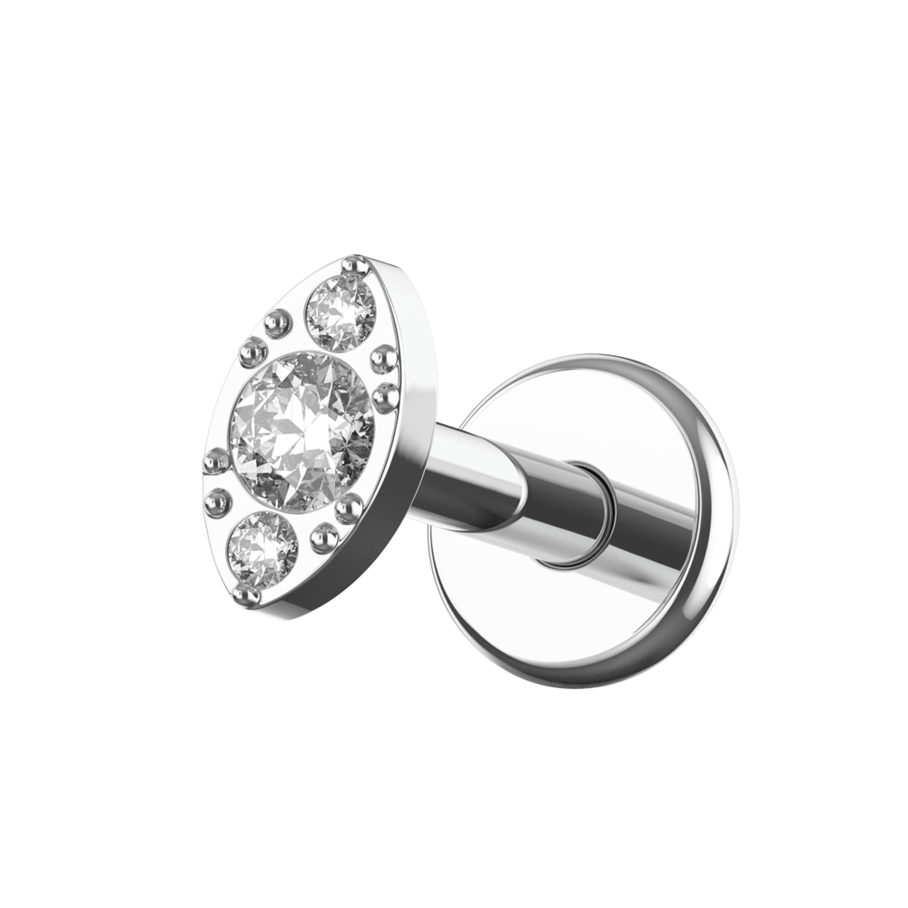 G23 Titanium Vintage CZ Jewelled Marquise Internally Threaded Flatback Stud