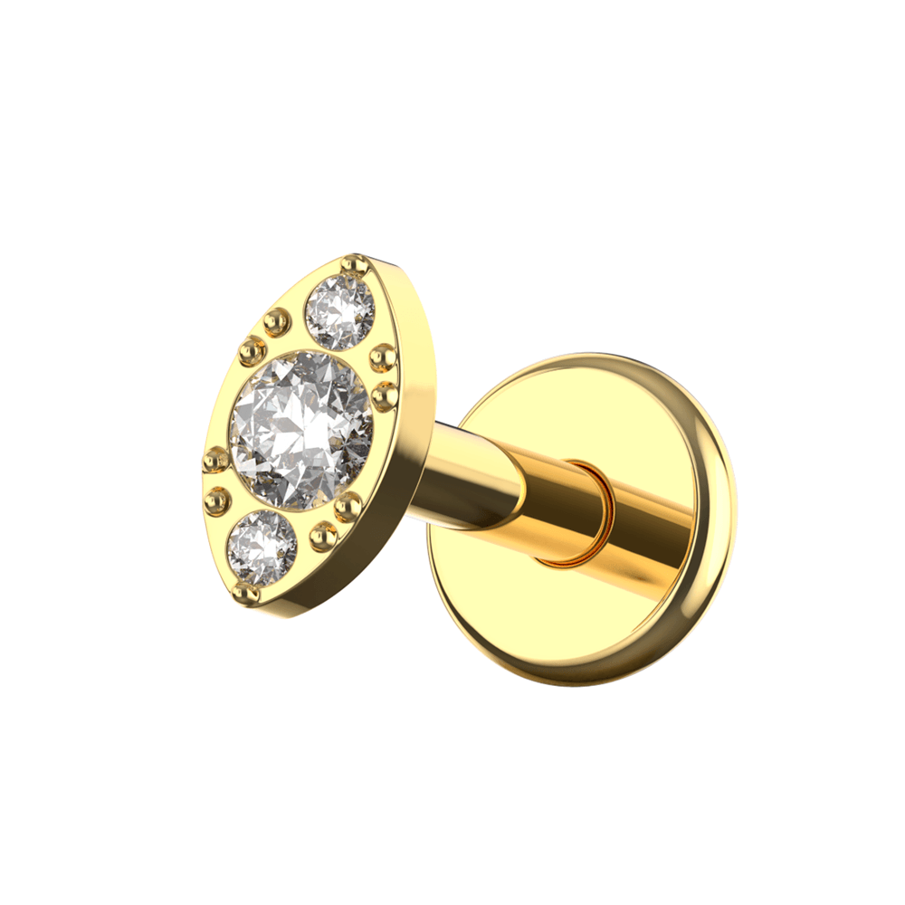 G23 Titanium Vintage CZ Jewelled Marquise Internally Threaded Flatback Stud