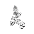 316L Surgical Steel Marquise and Round CZ Jewelled Floral Leaf Flatback Stud