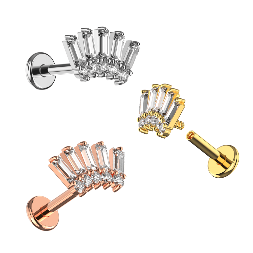 316L Surgical Steel Baguette and Round CZ Jewelled Crown Flatback Stud