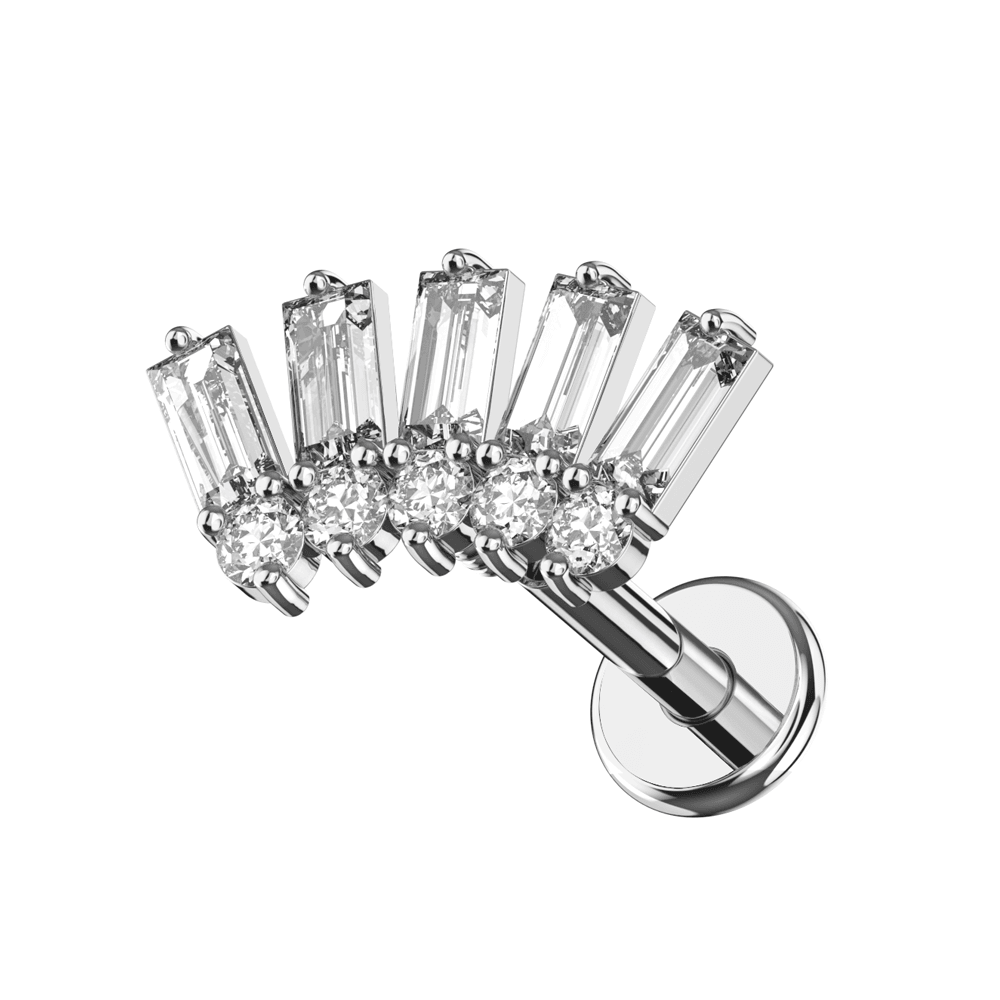 316L Surgical Steel Baguette and Round CZ Jewelled Crown Flatback Stud