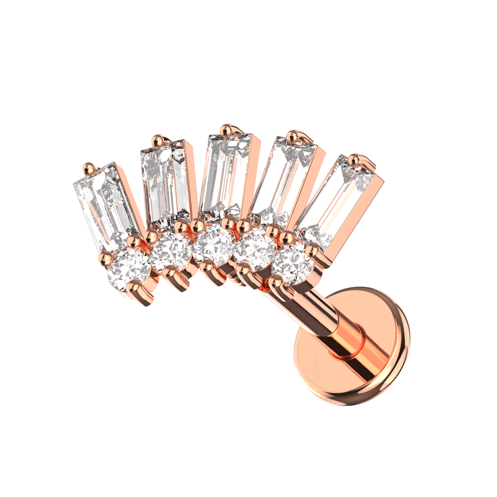 316L Surgical Steel Baguette and Round CZ Jewelled Crown Flatback Stud