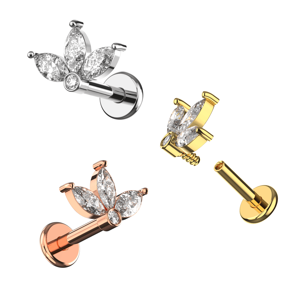 316L Surgical Steel Marquise Jewelled Baby Lotus Flatback Stud