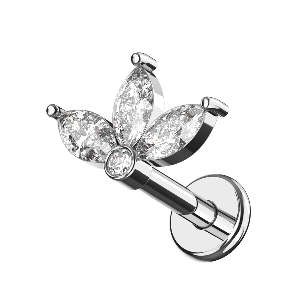 316L Surgical Steel Marquise Jewelled Baby Lotus Flatback Stud