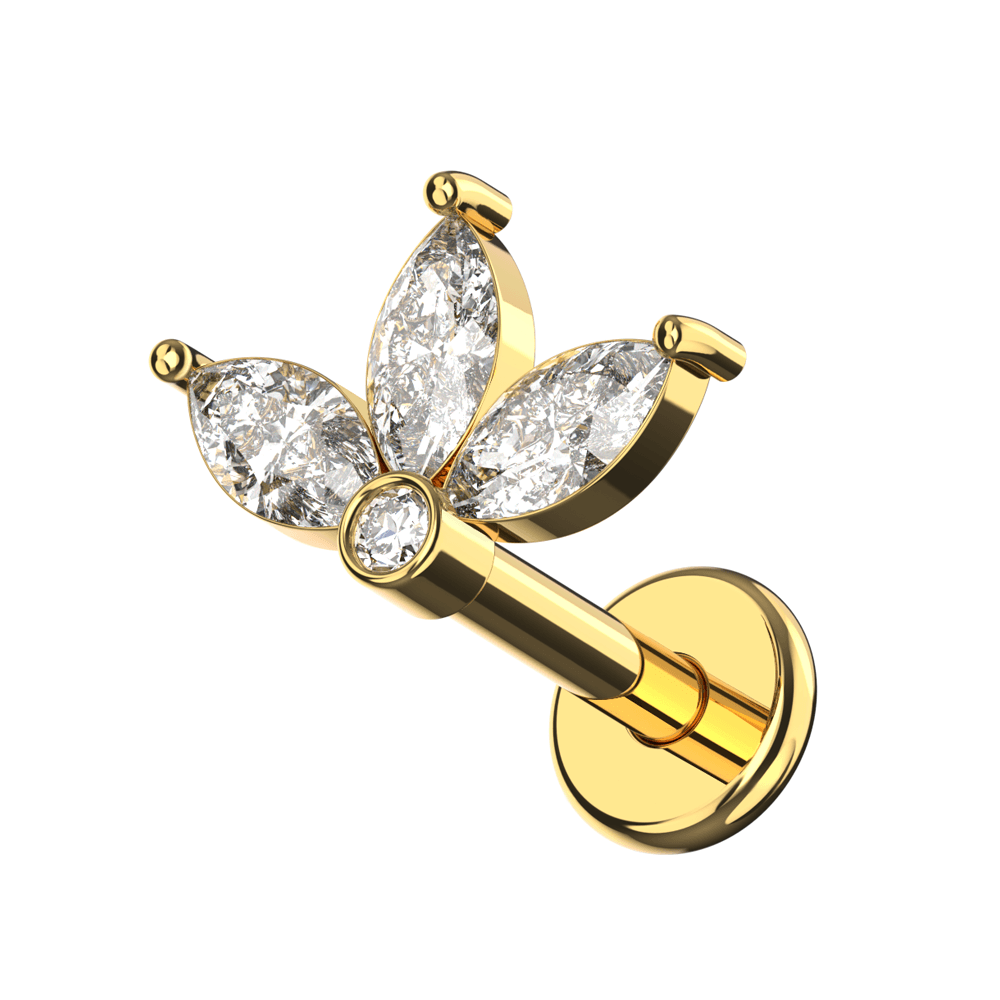 316L Surgical Steel Marquise Jewelled Baby Lotus Flatback Stud
