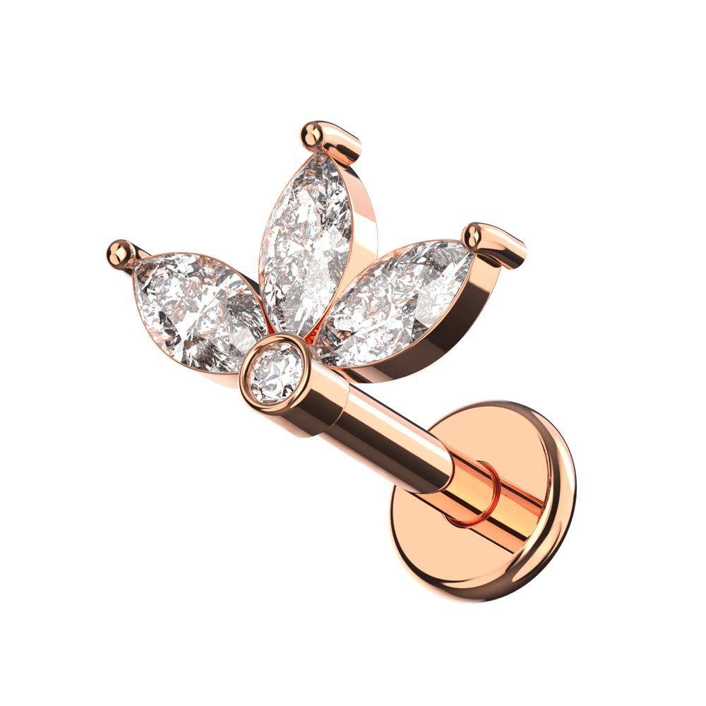 316L Surgical Steel Marquise Jewelled Baby Lotus Flatback Stud