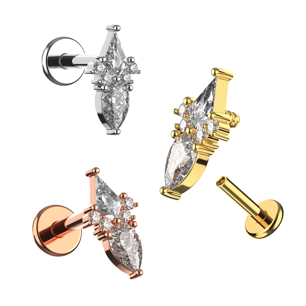 316L Surgical Steel Coffin & Pear Cut CZ Jewelled Flatback Stud