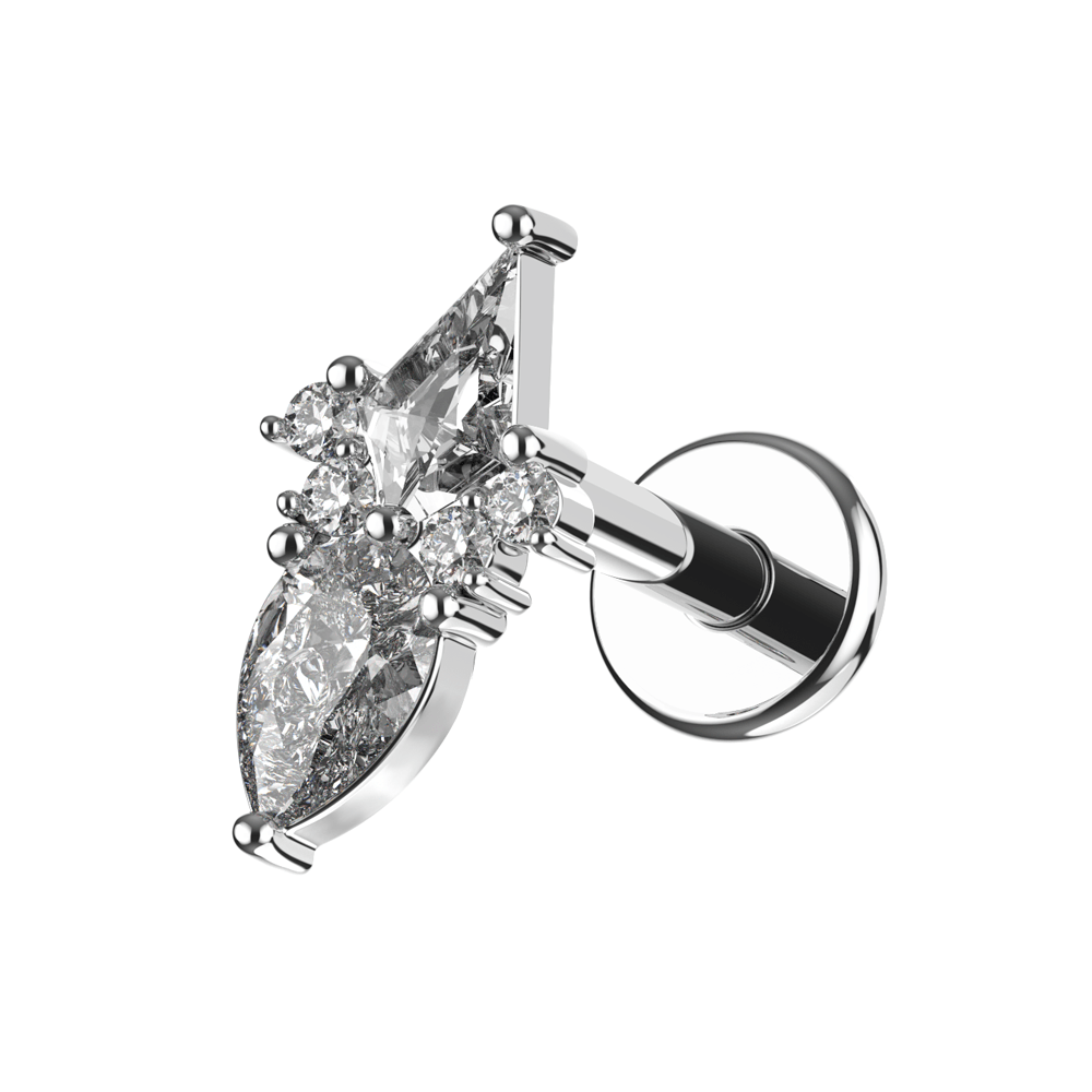 316L Surgical Steel Coffin & Pear Cut CZ Jewelled Flatback Stud